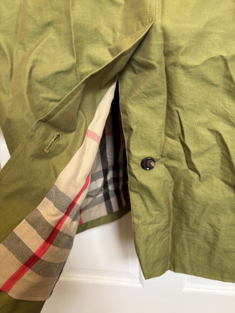 Burberry London Men’s Car Coat Olive Green Nova Check Lined Cotton Raincoat - Picture 9 of 13